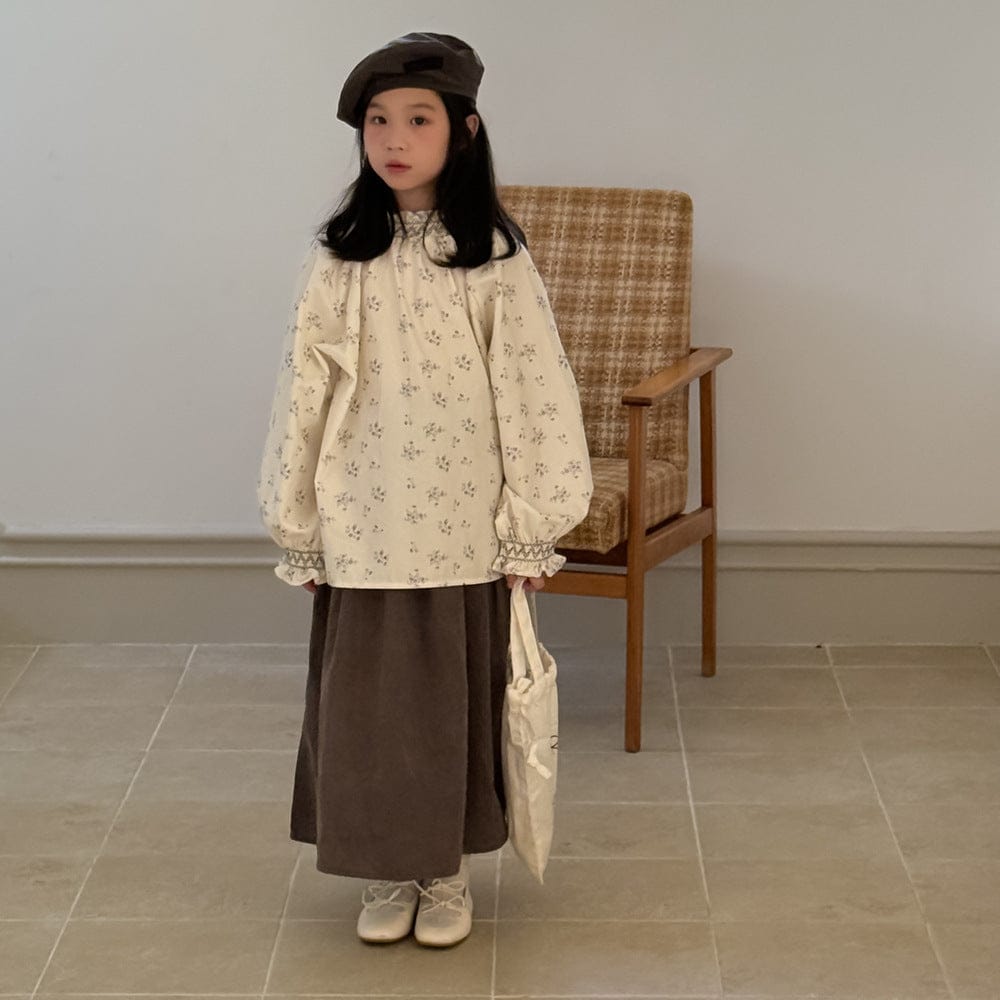 長袖セットアップ 花柄パフスリーブブラウス/フリルヘムスカート 秋の森ガール風スタイル【mh0010756】