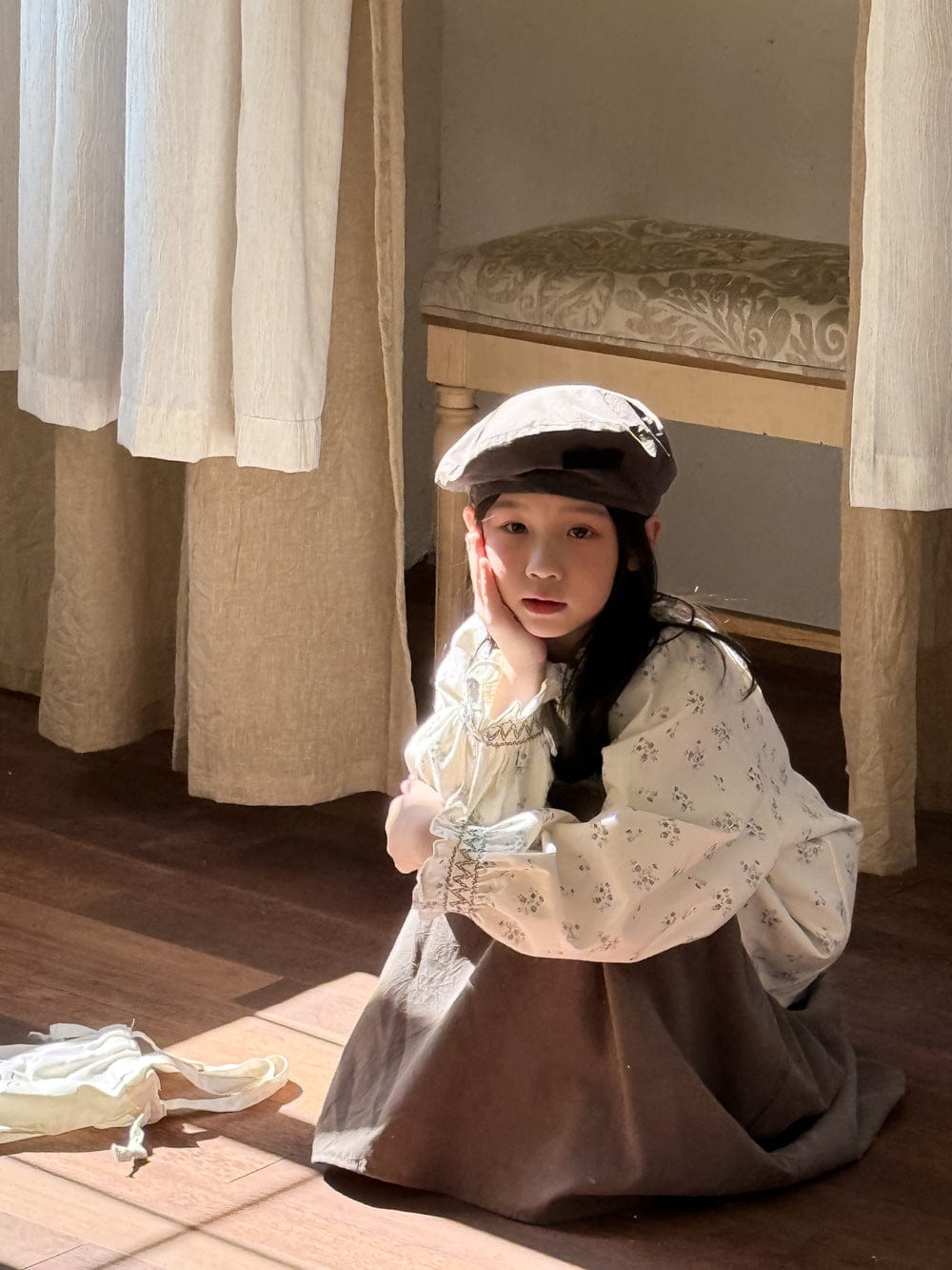 長袖セットアップ 花柄パフスリーブブラウス/フリルヘムスカート 秋の森ガール風スタイル【mh0010756】