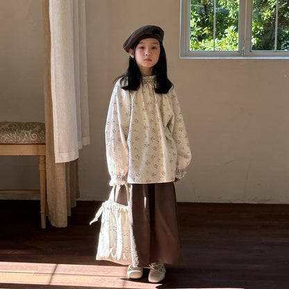 長袖セットアップ 花柄パフスリーブブラウス/フリルヘムスカート 秋の森ガール風スタイル【mh0010756】