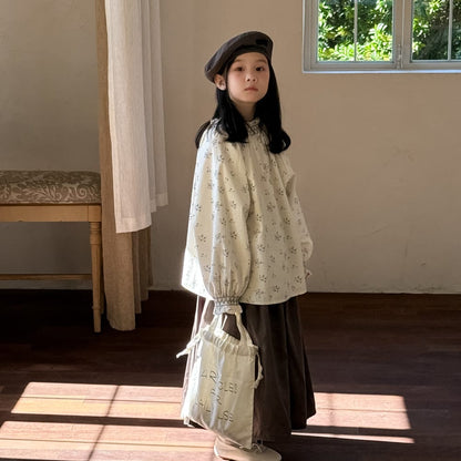 長袖セットアップ 花柄パフスリーブブラウス/フリルヘムスカート 秋の森ガール風スタイル【mh0010756】