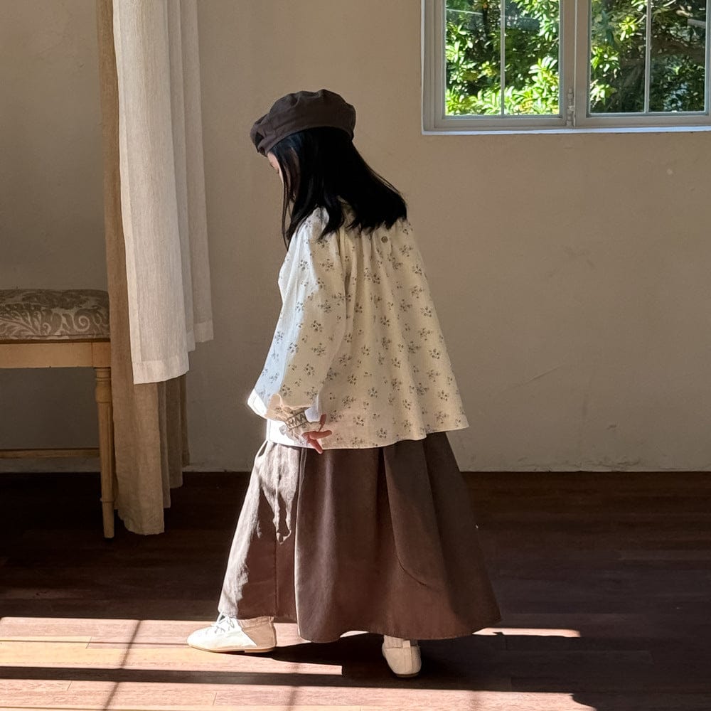 長袖セットアップ 花柄パフスリーブブラウス/フリルヘムスカート 秋の森ガール風スタイル【mh0010756】