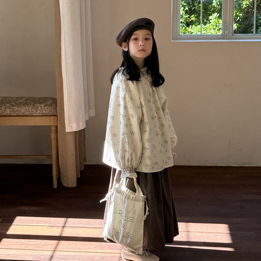 長袖セットアップ 花柄パフスリーブブラウス/フリルヘムスカート 秋の森ガール風スタイル【mh0010756】