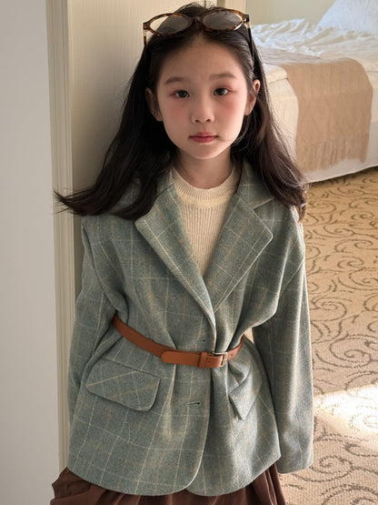 ショートコート・ジャケット・ジャンパー ギンガムチェック柄ウールブレンドジャケット 秋の韓国風フォーマルブレザー【mh0010757】