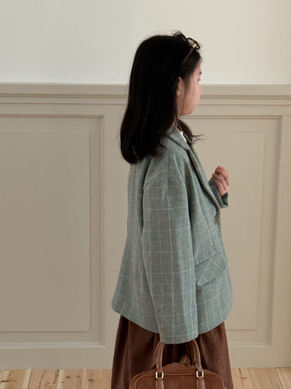 ショートコート・ジャケット・ジャンパー ギンガムチェック柄ウールブレンドジャケット 秋の韓国風フォーマルブレザー【mh0010757】