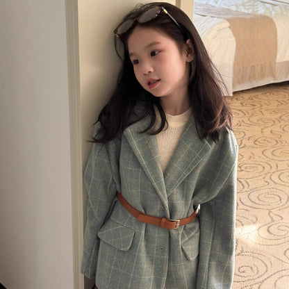 ショートコート・ジャケット・ジャンパー ギンガムチェック柄ウールブレンドジャケット 秋の韓国風フォーマルブレザー【mh0010757】