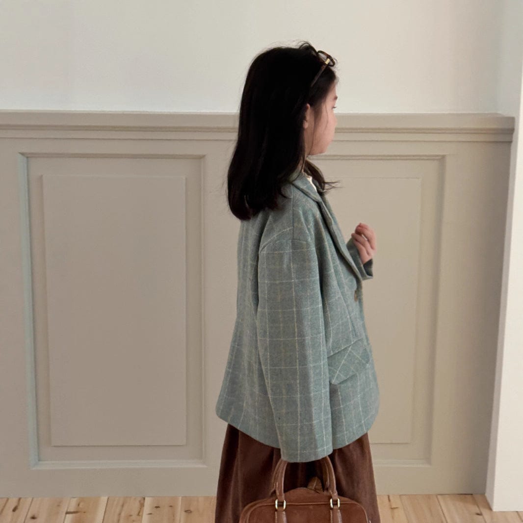 ショートコート・ジャケット・ジャンパー ギンガムチェック柄ウールブレンドジャケット 秋の韓国風フォーマルブレザー【mh0010757】