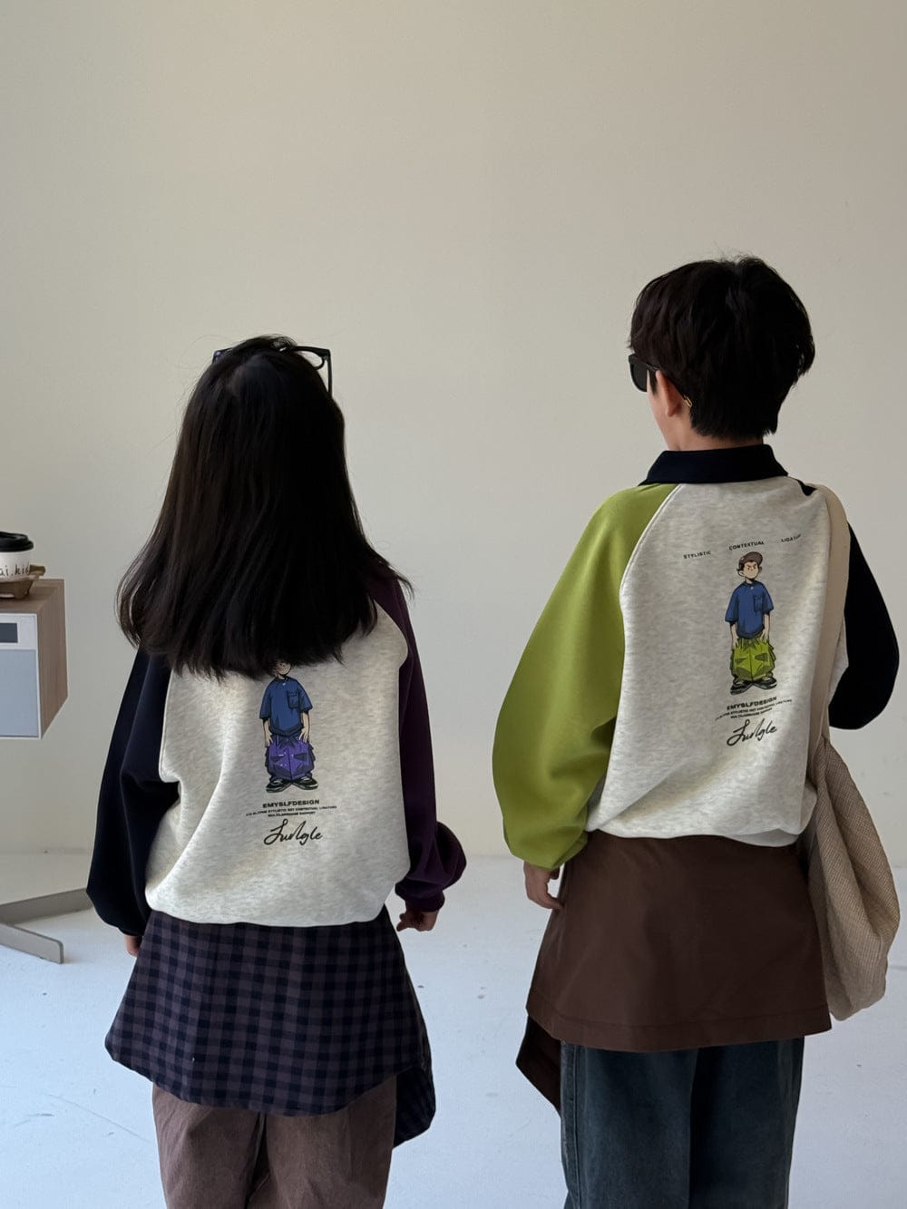 長袖シャツ・ブラウス ポロ襟パッチワーク長袖スウェット プルオーバーゆったりシルエット【mh0010763】