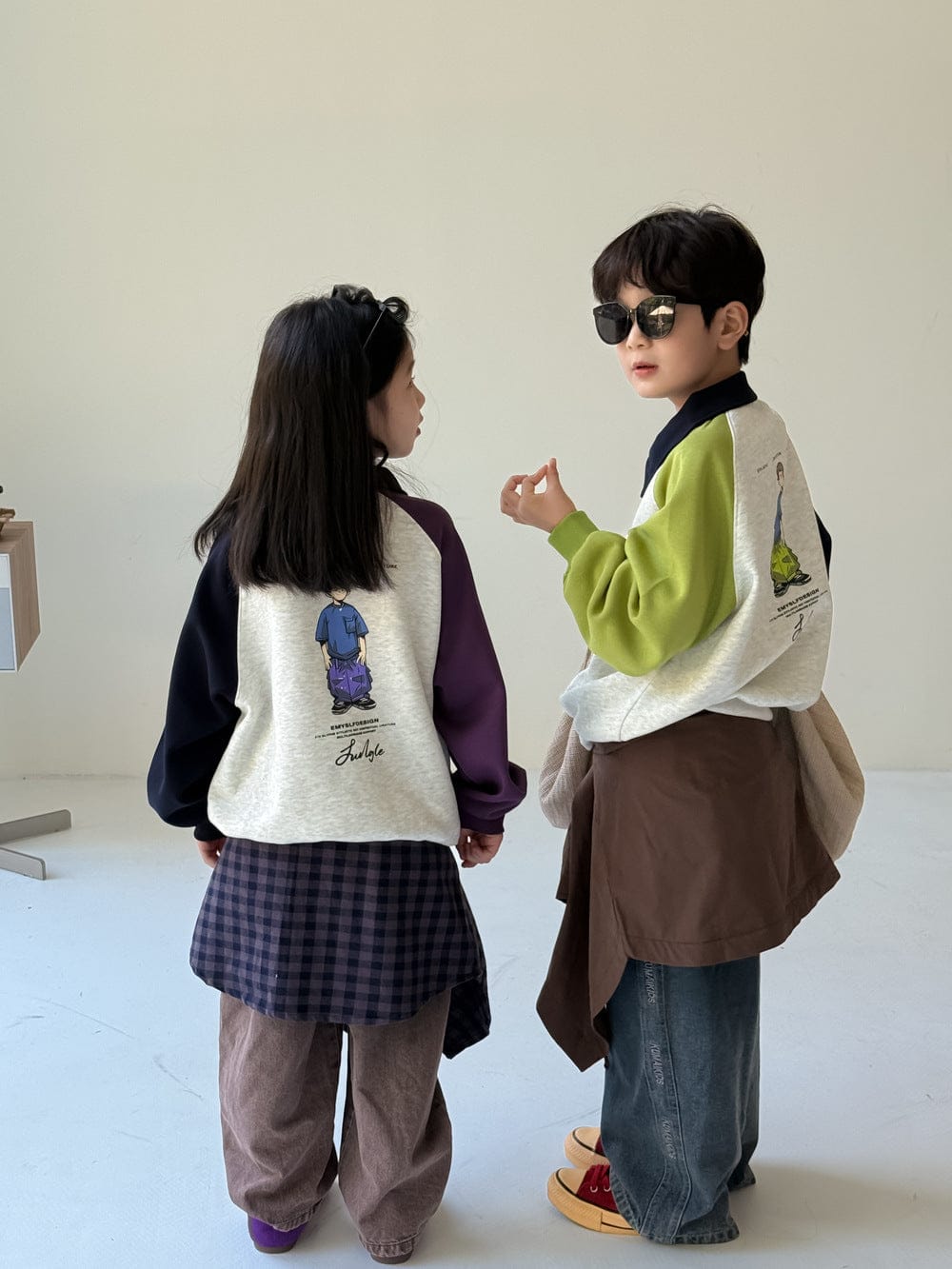 長袖シャツ・ブラウス ポロ襟パッチワーク長袖スウェット プルオーバーゆったりシルエット【mh0010763】