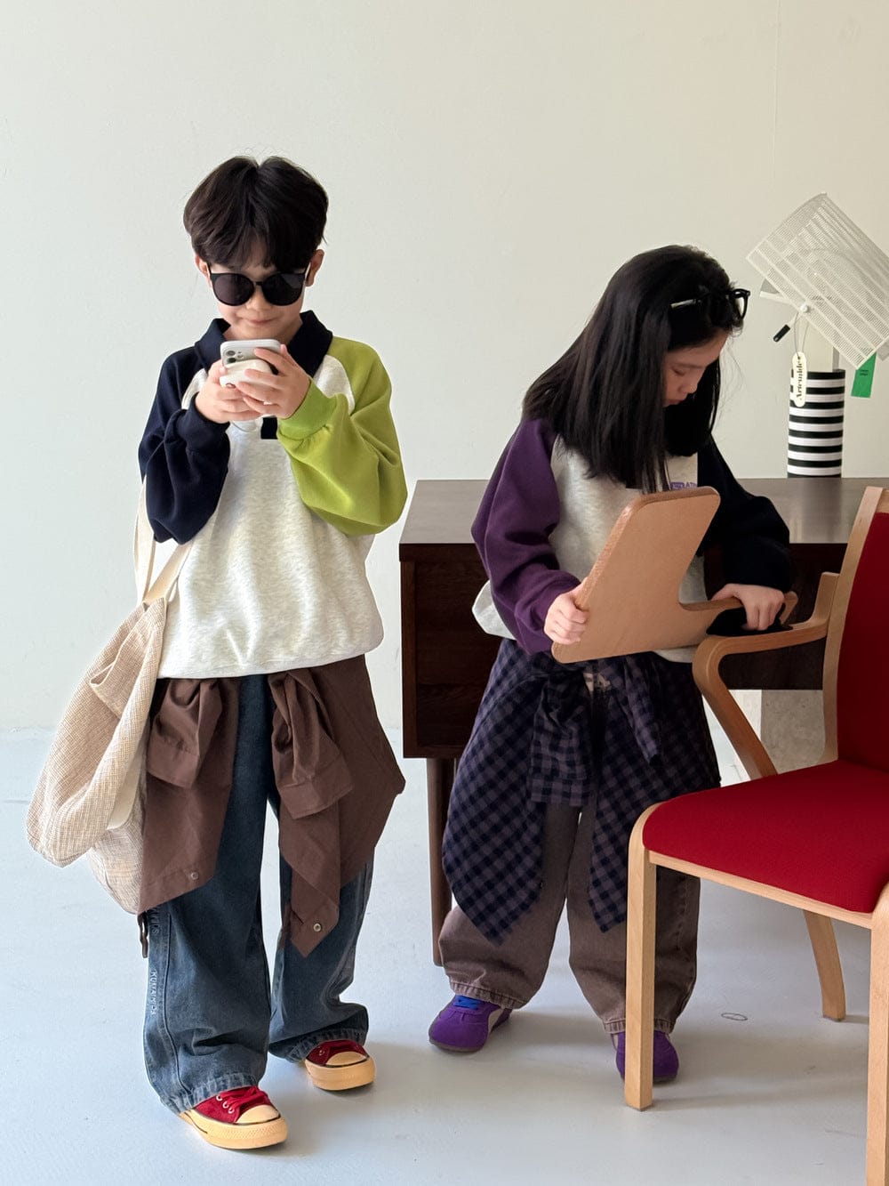 長袖シャツ・ブラウス ポロ襟パッチワーク長袖スウェット プルオーバーゆったりシルエット【mh0010763】