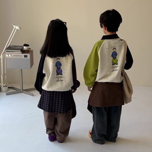 長袖シャツ・ブラウス ポロ襟パッチワーク長袖スウェット プルオーバーゆったりシルエット【mh0010763】