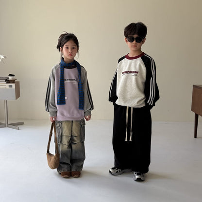 トレーナー・フーディ アメリカンカラーブロック長袖スウェット アルファベットロゴ入りゆったりプルオーバー【mh0010764】