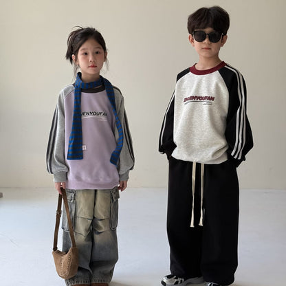 トレーナー・フーディ アメリカンカラーブロック長袖スウェット アルファベットロゴ入りゆったりプルオーバー【mh0010764】