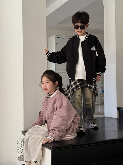 ショートコート・ジャケット・ジャンパー アルファベット柄長袖ベースボールジャケット ルーズフィットジップアップブルゾン【mh0010765】