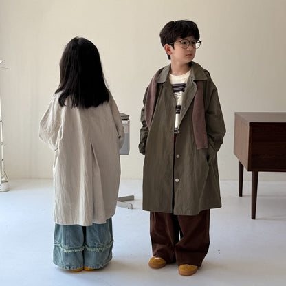 ロングコート 肩袖切り替えミドル丈ジャケット トレンチ風ルーズフィットロングコート【mh0010766】