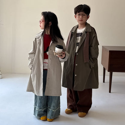 ロングコート 肩袖切り替えミドル丈ジャケット トレンチ風ルーズフィットロングコート【mh0010766】