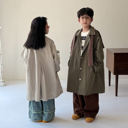 ロングコート 肩袖切り替えミドル丈ジャケット トレンチ風ルーズフィットロングコート【mh0010766】