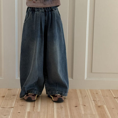 デニムパンツ プリーツ切り替えデニムワイドパンツジーンズ【mh0010767】