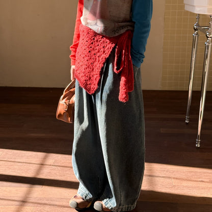 デニムパンツ プリーツ切り替えデニムワイドパンツジーンズ【mh0010767】