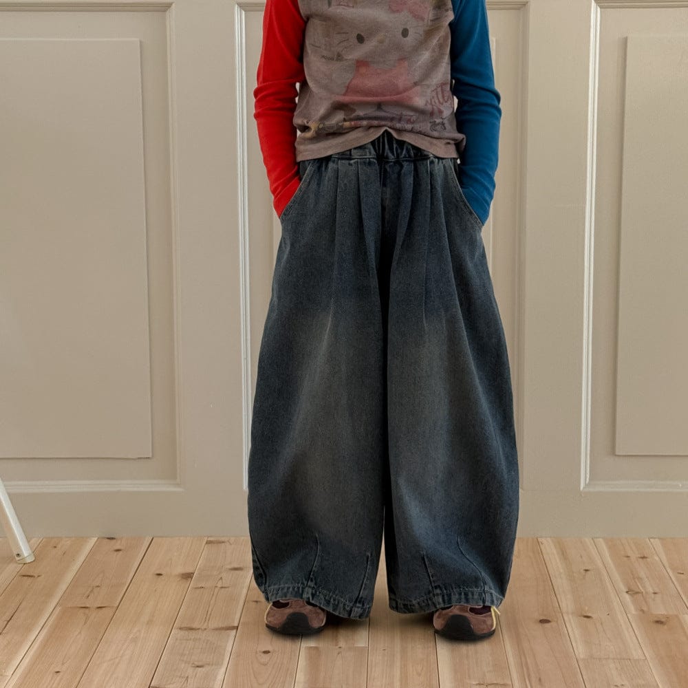 デニムパンツ プリーツ切り替えデニムワイドパンツジーンズ【mh0010767】