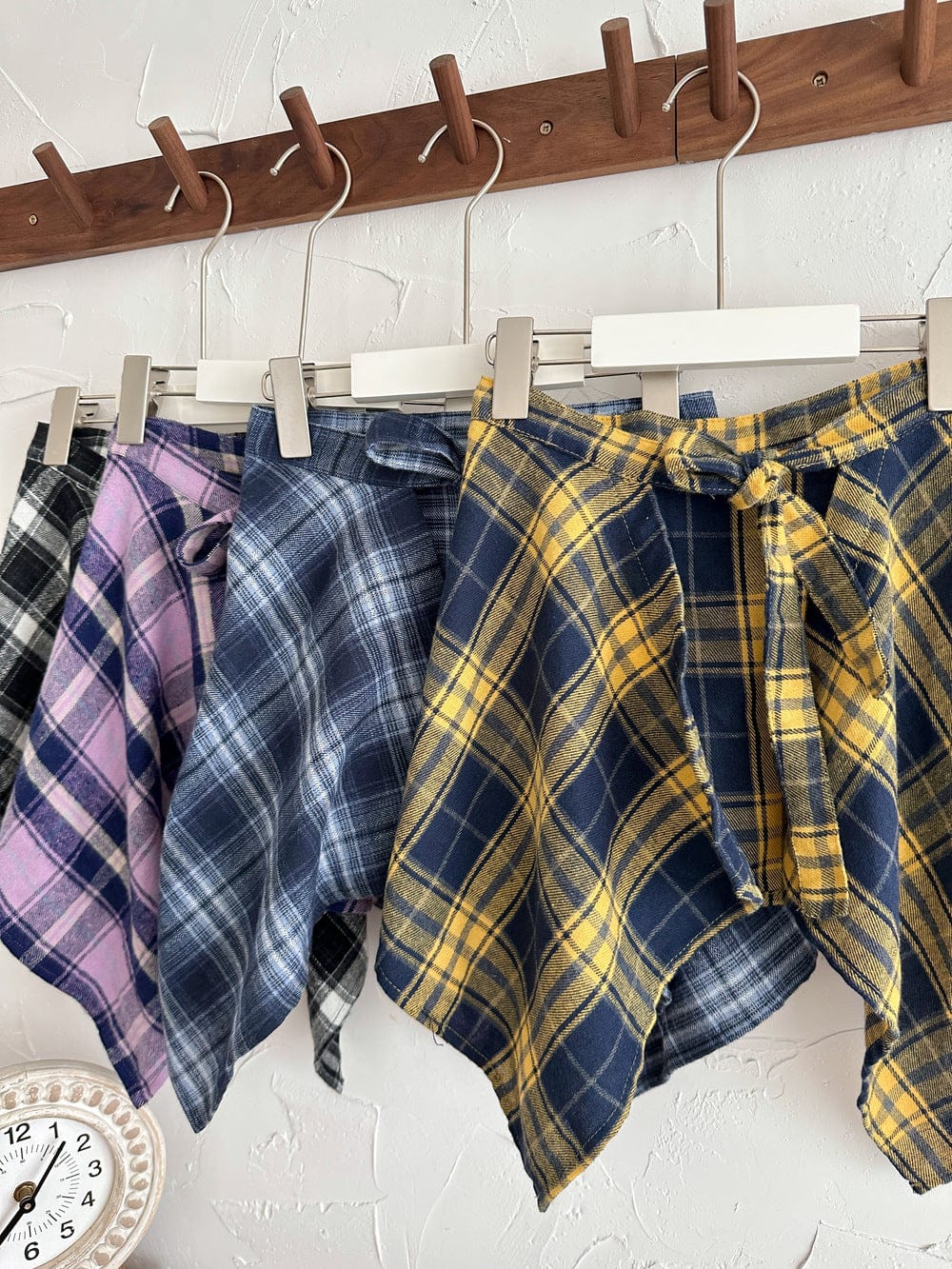 スカート チェックエプロンスタイル巻きスカート【mh0010769】