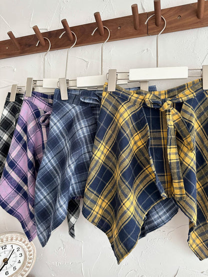 スカート チェックエプロンスタイル巻きスカート【mh0010769】