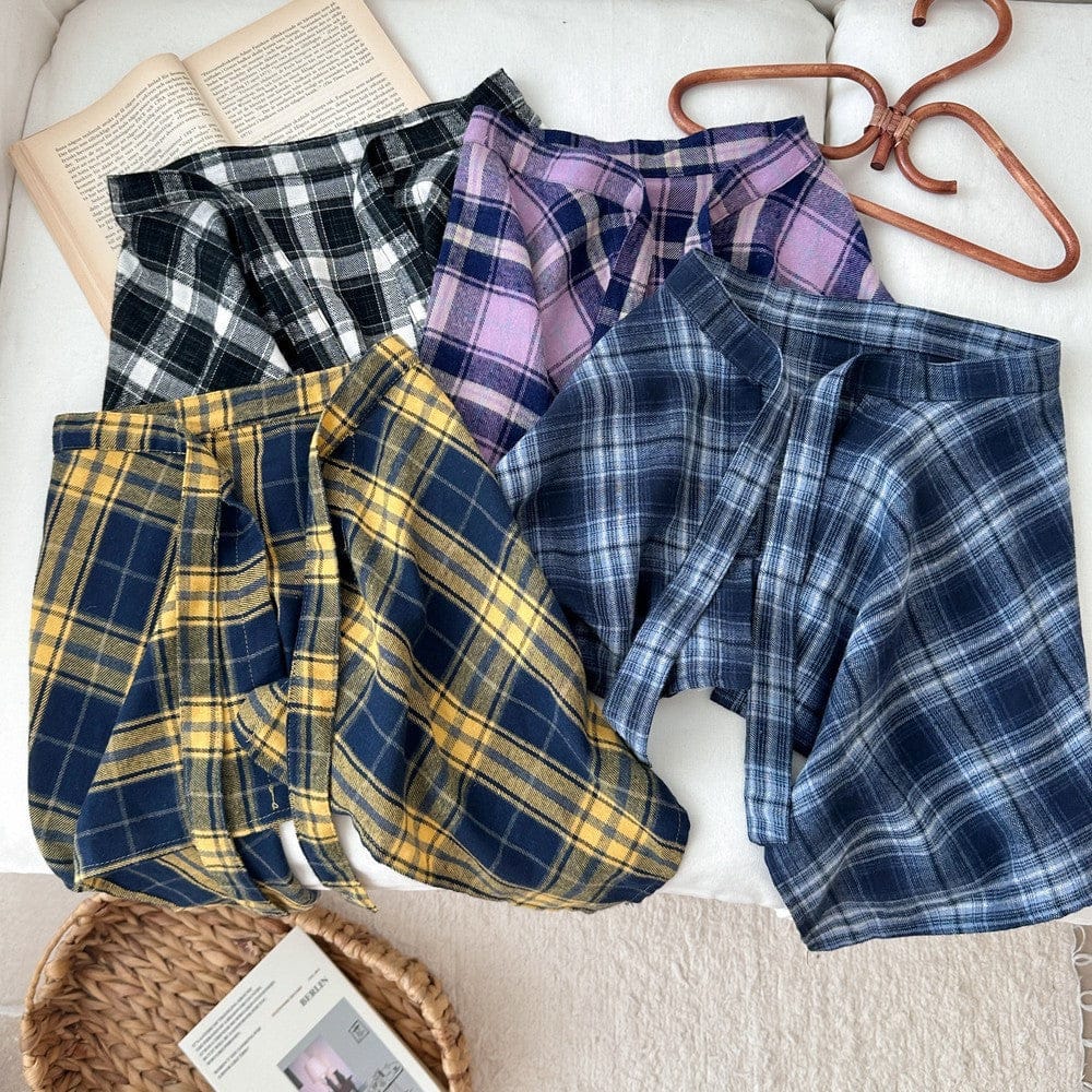 スカート チェックエプロンスタイル巻きスカート【mh0010769】