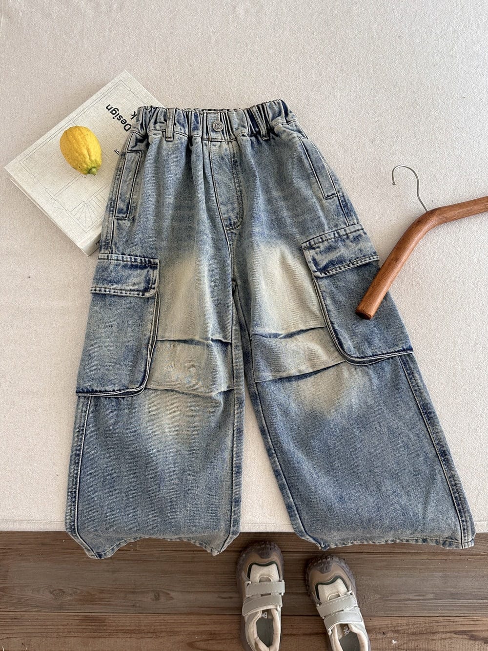 デニムパンツ ルーズビッグポケットデニムカーゴパンツジーンズ【mh0010770】