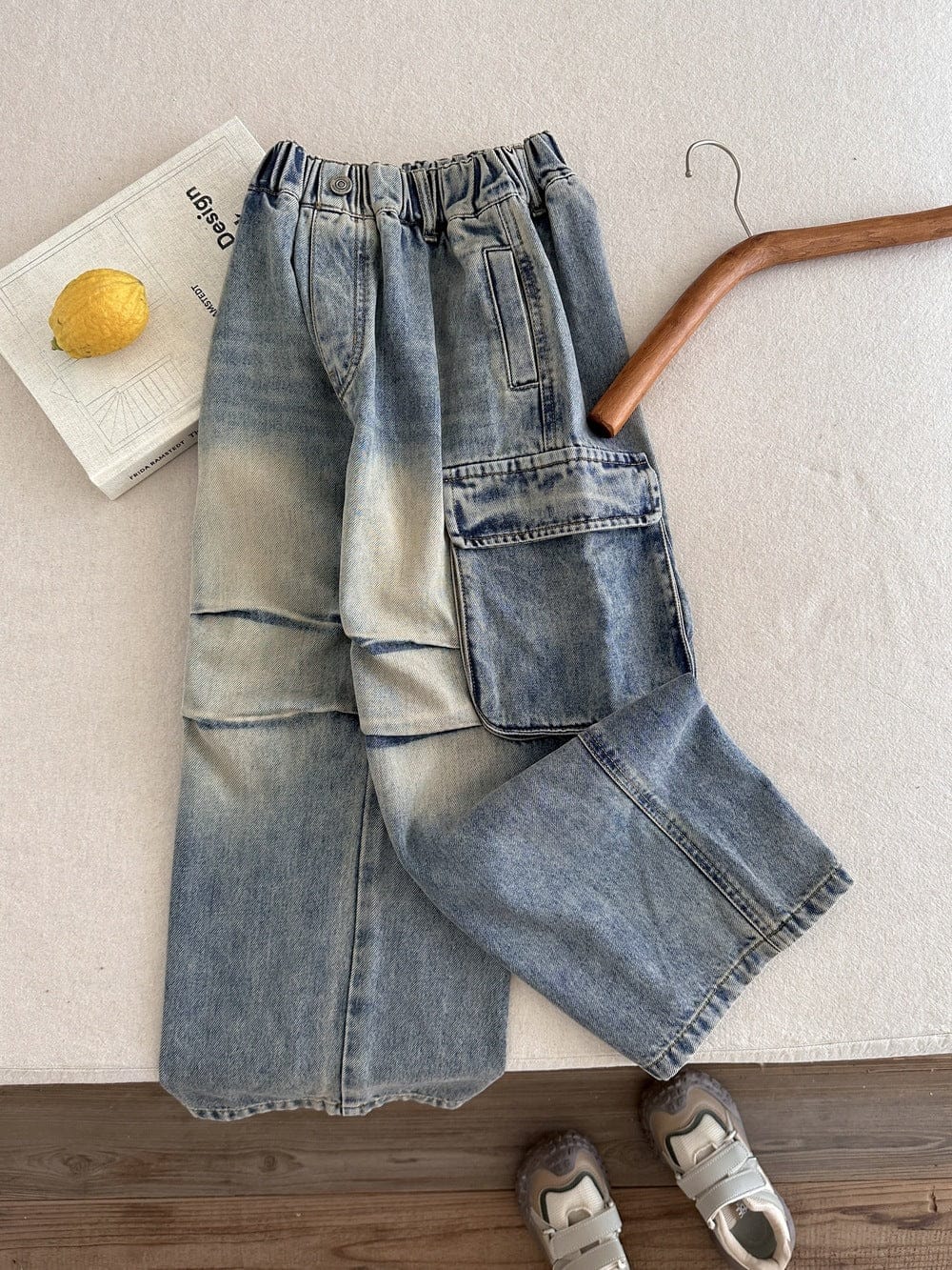 デニムパンツ ルーズビッグポケットデニムカーゴパンツジーンズ【mh0010770】