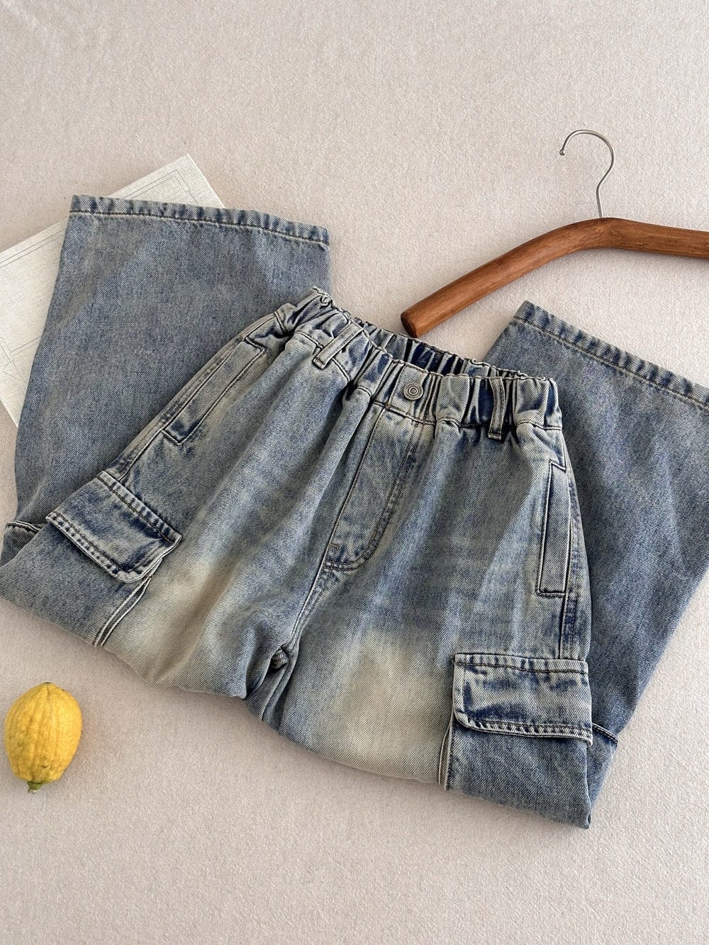 デニムパンツ ルーズビッグポケットデニムカーゴパンツジーンズ【mh0010770】