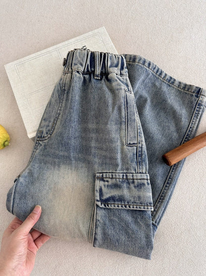 デニムパンツ ルーズビッグポケットデニムカーゴパンツジーンズ【mh0010770】