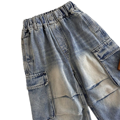 デニムパンツ ルーズビッグポケットデニムカーゴパンツジーンズ【mh0010770】