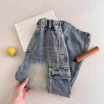 デニムパンツ ルーズビッグポケットデニムカーゴパンツジーンズ【mh0010770】