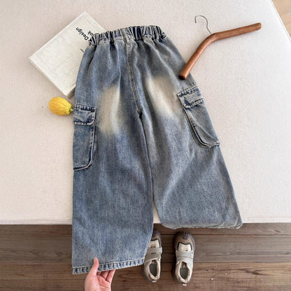 デニムパンツ ルーズビッグポケットデニムカーゴパンツジーンズ【mh0010770】