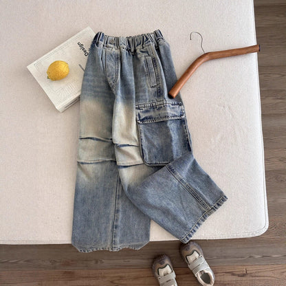 デニムパンツ ルーズビッグポケットデニムカーゴパンツジーンズ【mh0010770】