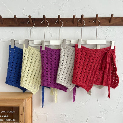 スカート サイドリボン透かし編みニット巻きスカート【mh0010771】