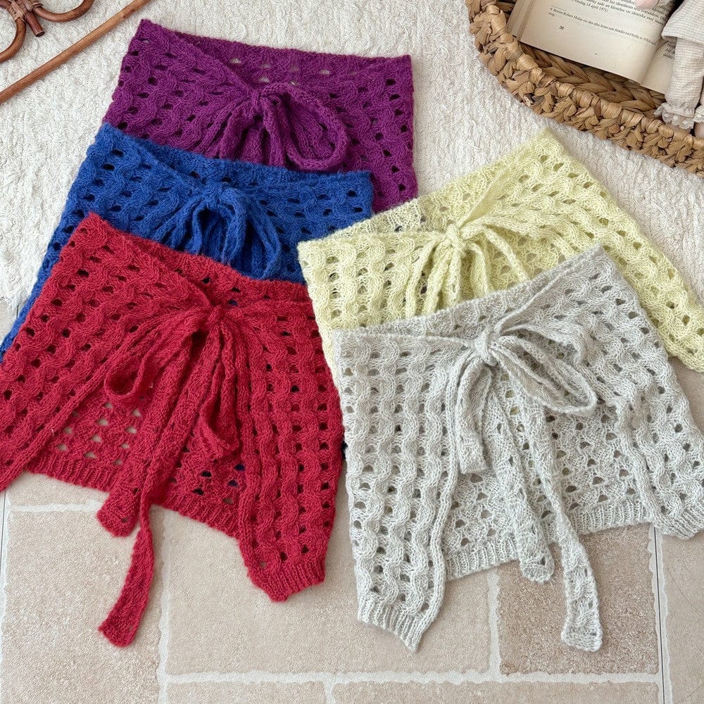 スカート サイドリボン透かし編みニット巻きスカート【mh0010771】