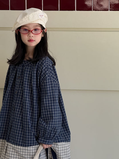 長袖セットアップ ギンガムチェック長袖シャツ/ワイドガウチョパンツ パッチワーク切り替えカジュアルトップス【mh0010773】