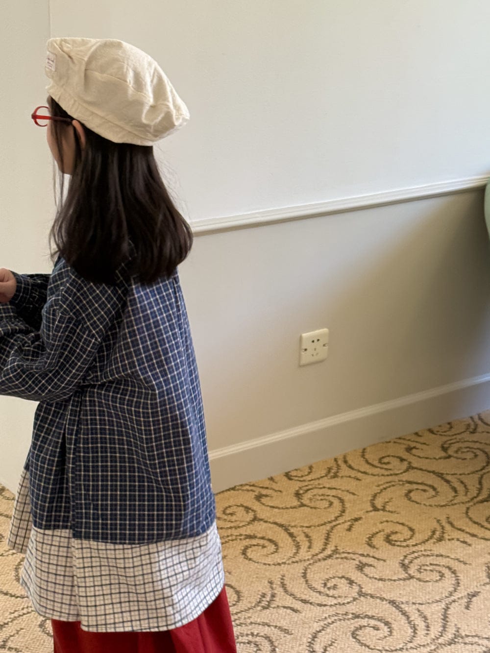 長袖セットアップ ギンガムチェック長袖シャツ/ワイドガウチョパンツ パッチワーク切り替えカジュアルトップス【mh0010773】