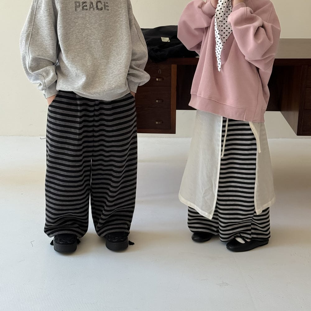 ロングパンツ・スウェットパンツ ボーダーワイドパンツ ゆったりストレートスウェットパンツ【mh0010774】