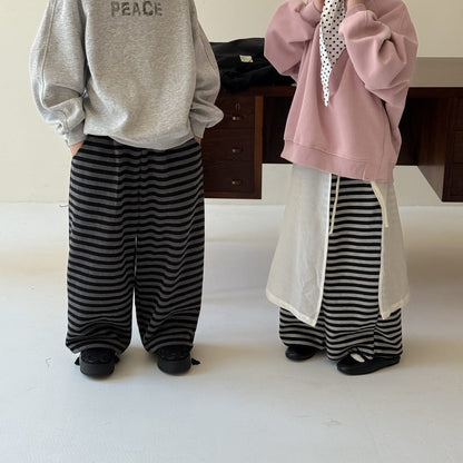 ロングパンツ・スウェットパンツ ボーダーワイドパンツ ゆったりストレートスウェットパンツ【mh0010774】