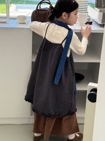 ノースリーブワンピース ドット柄キャミソールワンピース フリル付きノースリーブチュニック【mh0010775】