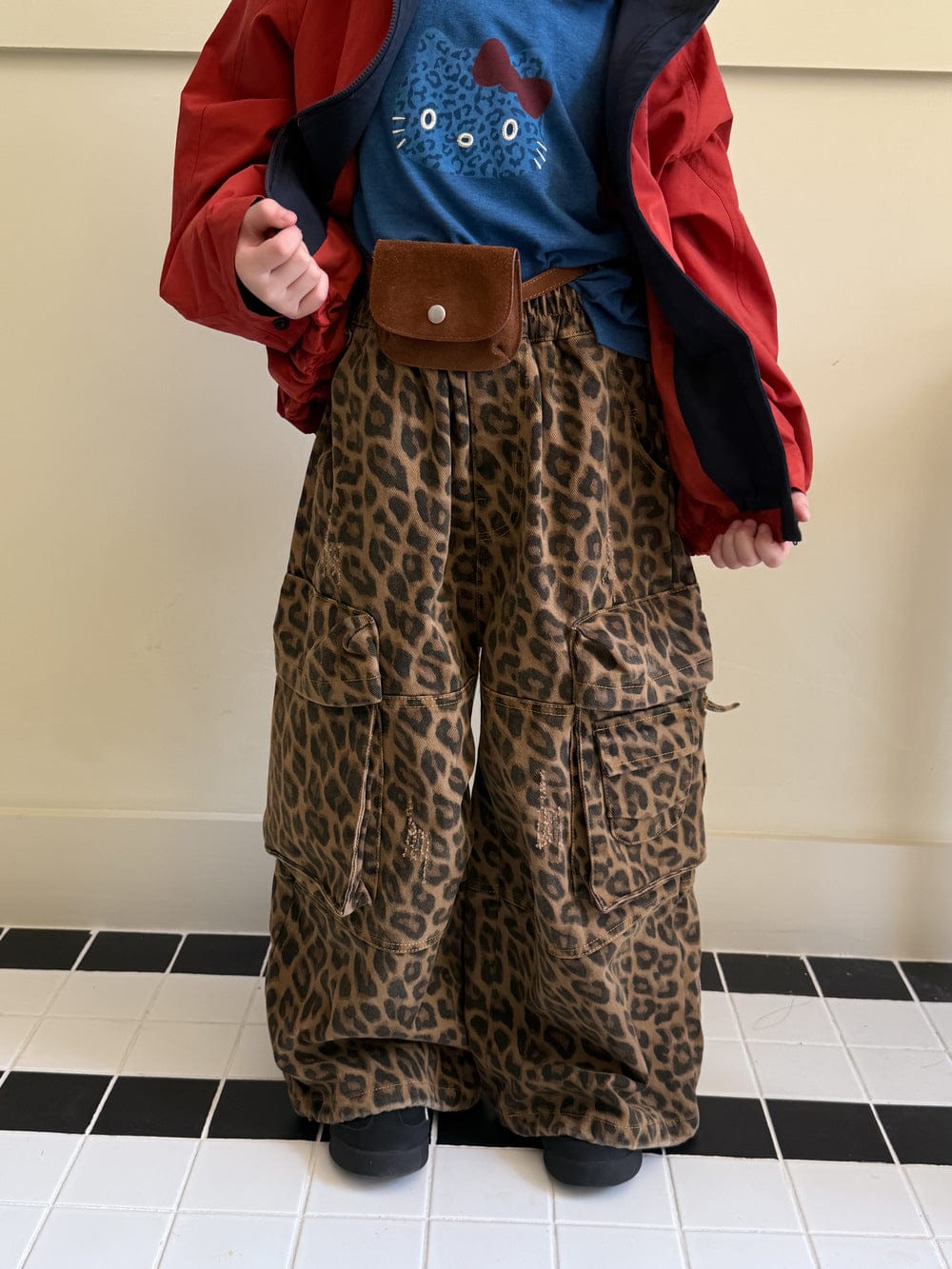 ロングパンツ・スウェットパンツ レオパード柄ワイドパンツ ビッグポケット付きストレートロングパンツ【mh0010778】