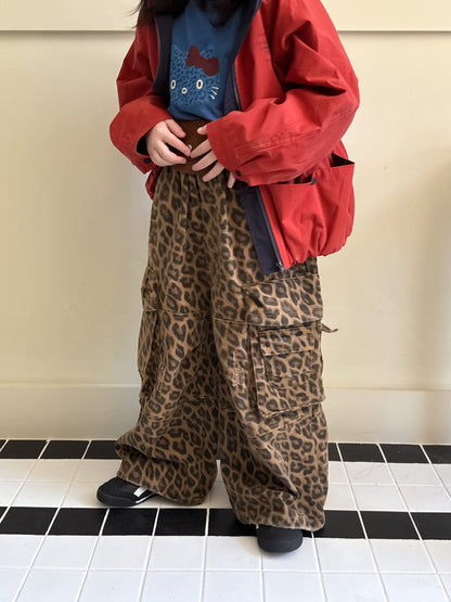 ロングパンツ・スウェットパンツ レオパード柄ワイドパンツ ビッグポケット付きストレートロングパンツ【mh0010778】