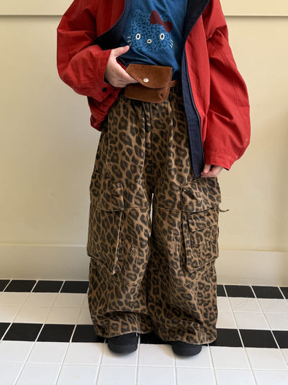 ロングパンツ・スウェットパンツ レオパード柄ワイドパンツ ビッグポケット付きストレートロングパンツ【mh0010778】