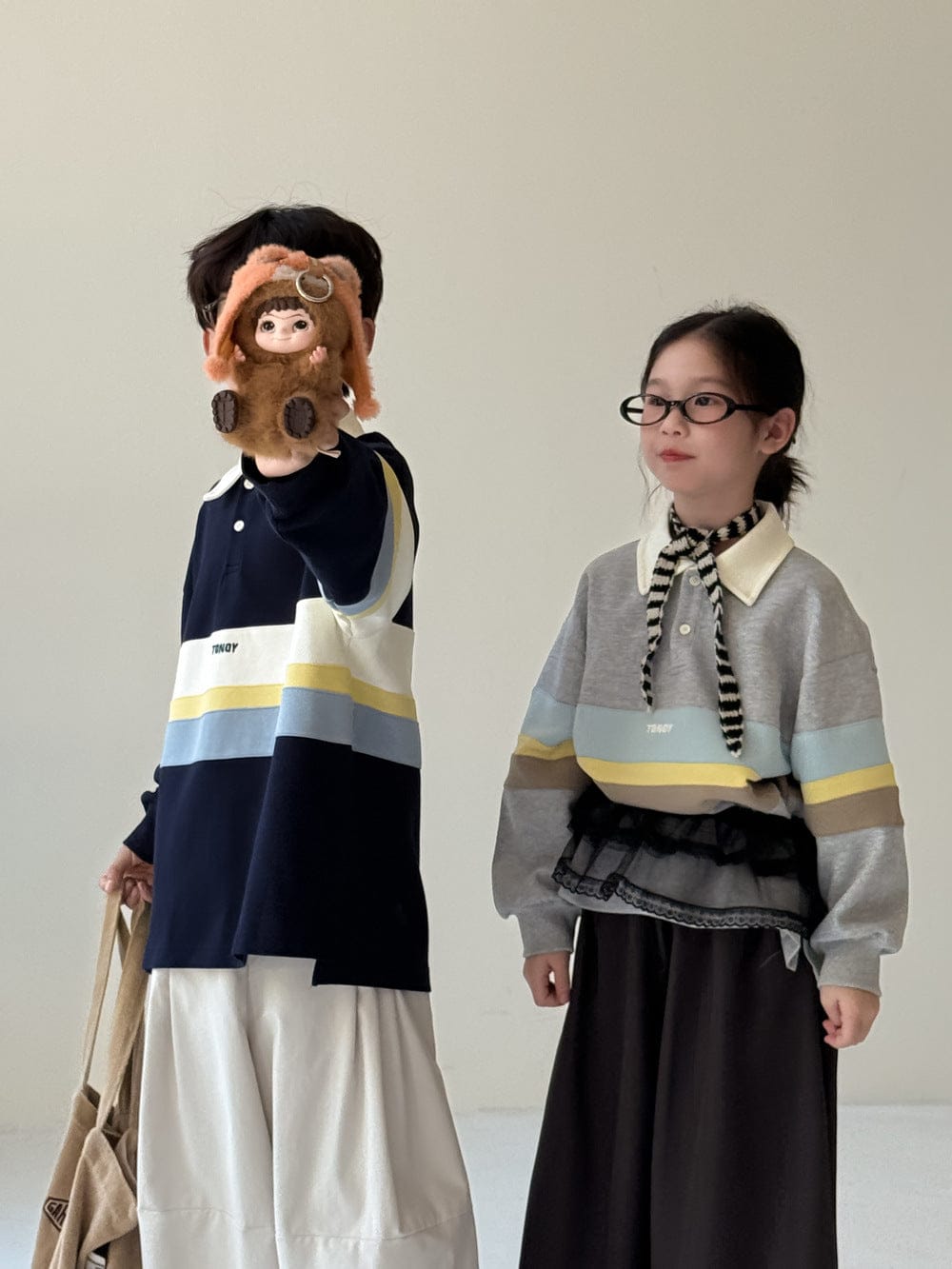 長袖シャツ・ブラウス ビッグボーダー長袖スウェットポロシャツ ロゴ刺繍入り襟付きトップス【mh0010779】