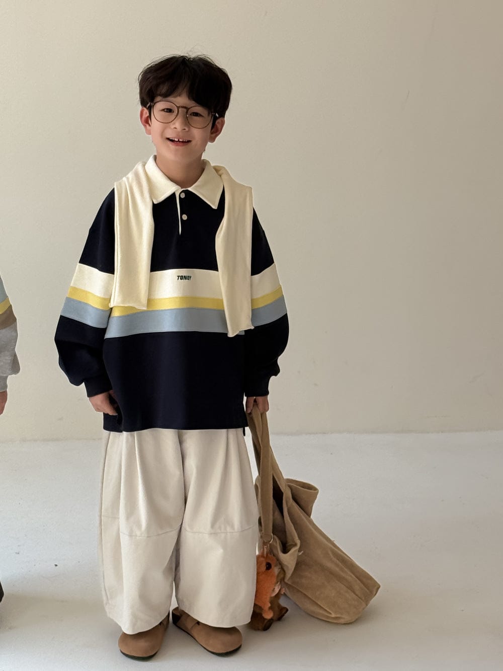 長袖シャツ・ブラウス ビッグボーダー長袖スウェットポロシャツ ロゴ刺繍入り襟付きトップス【mh0010779】