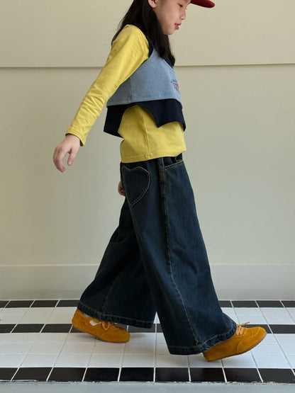 デニムパンツ ワイドストレートデニムパンツ ゆったりカジュアルロングパンツ【mh0010781】