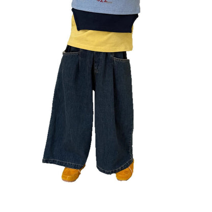 デニムパンツ ワイドストレートデニムパンツ ゆったりカジュアルロングパンツ【mh0010781】