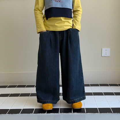 デニムパンツ ワイドストレートデニムパンツ ゆったりカジュアルロングパンツ【mh0010781】