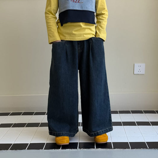 デニムパンツ ワイドストレートデニムパンツ ゆったりカジュアルロングパンツ【mh0010781】